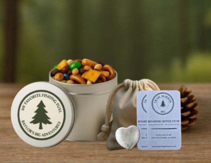 Trail Stop Keepsake Bundle (Papa's Fishing Fuel Tin + Heart Pebble Keepsake)