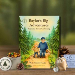Papa and Baylor Go Fishing Adventure Bundle (Hardcover Picture Book + Tin + Heart Pebble Keepsake)